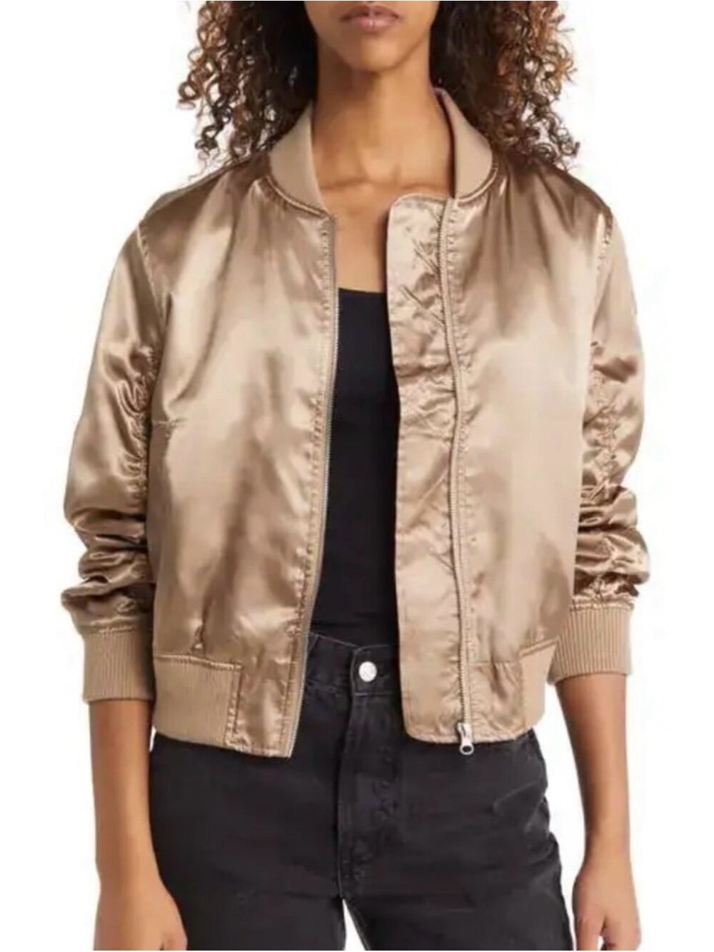 Top Shop Satin Bomber Jacket in Champagne - Women